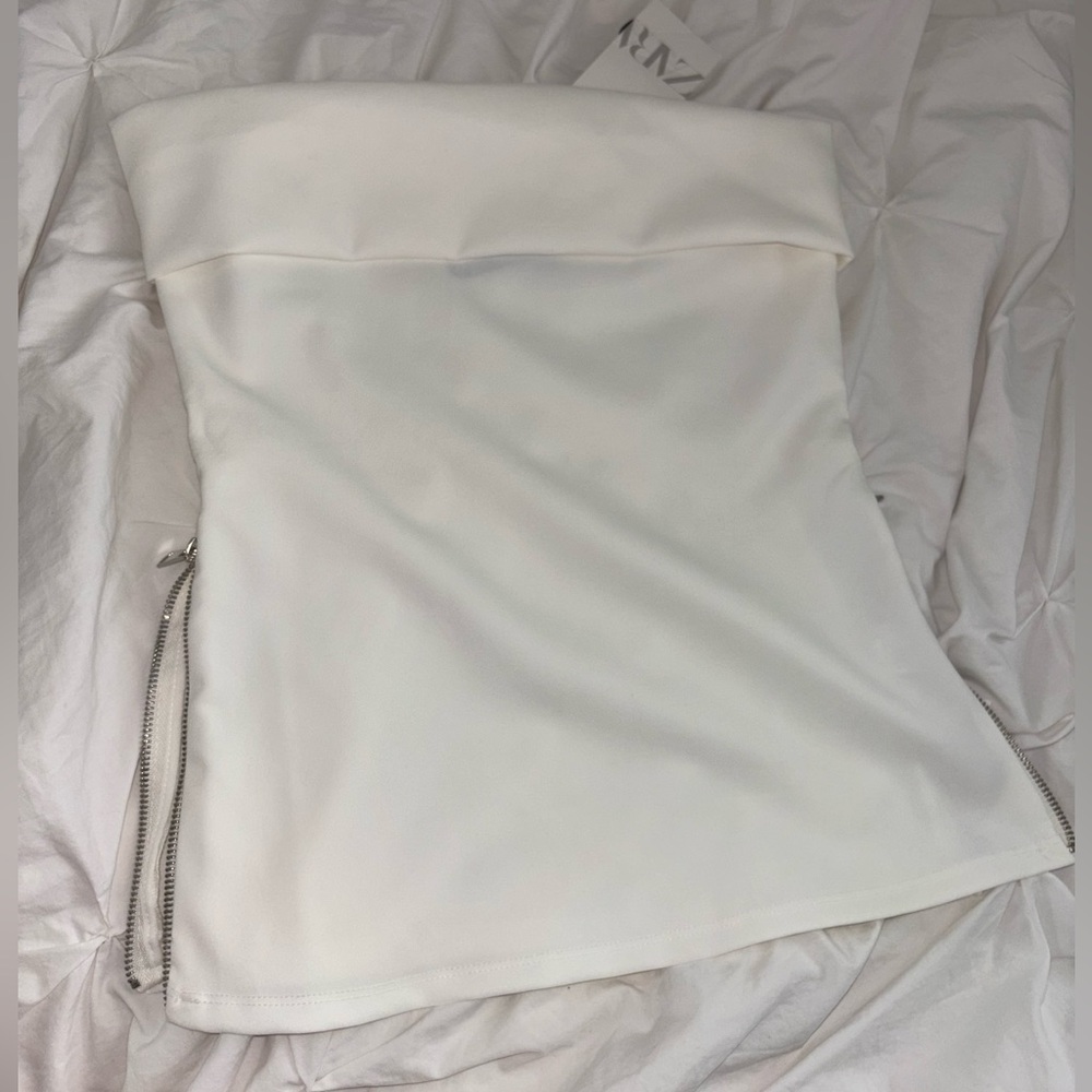 NWT Zara White Strapless Tube Top with Silver Zippers – Size M - Picture 8 of 9
